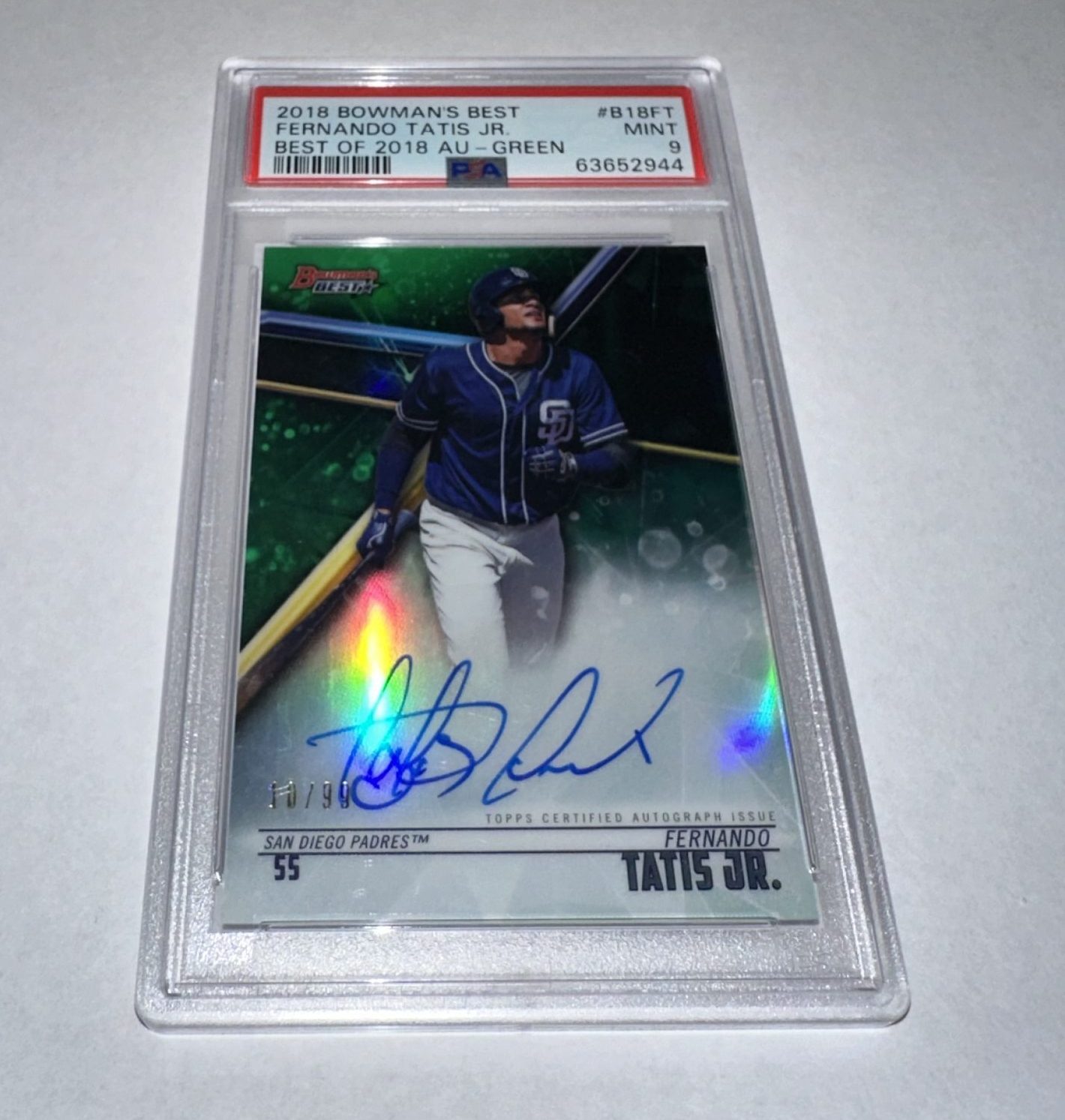 2018 Bowman’s Best Fernando Tatis Jr. Green Refractor Auto /99